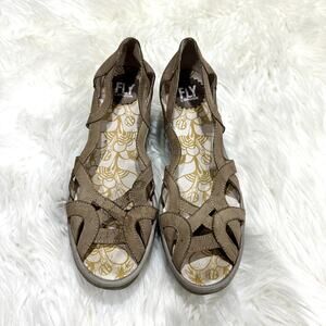 Fly London Yadi Peep Toe Leather Wedge Sandal Sz 8.5